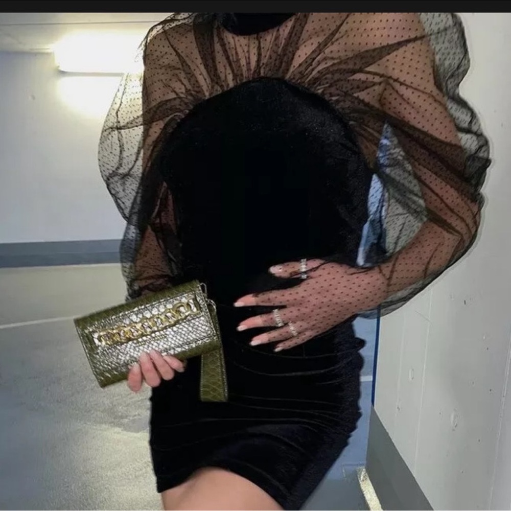 Elegant Black Mesh Sleeve Dress